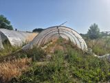 un tunnel au milieu d'un champ couvert d'herbe et de mauvaises herbes