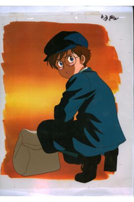 an image of a painting of a boy in a blue coat and hat