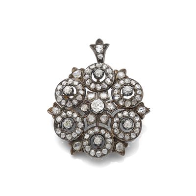 une broche-pendentif ancienne ornée de diamants et de perles