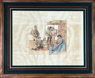 an image of a painting of a group of people sitting on a bench