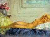 une peinture représentant une femme nue allongée sur un lit