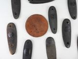 many different types of knives on a white surface