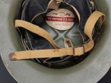 a helmet that has a label on it