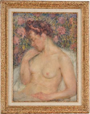 un tableau représentant une femme nue, dans un cadre doré