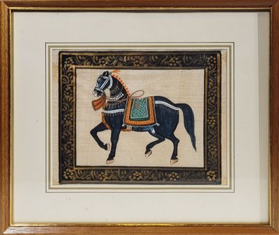 painting of a man riding a horse with a saddle