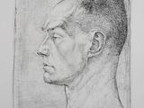 a drawing of a man ' s head in profile with his eyes closed