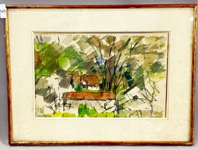 une image d'une peinture d'une maison dans les bois