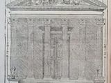 un vieux livre sur lequel est dessiné un bâtiment