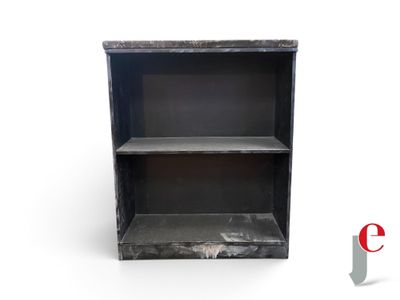 an image of a black bookcase with two shelves on top of it