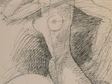 drawing of a woman in a hat with her hand on her head