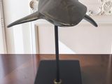a sculpture of a shark on a stand on a table