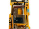 yellow and black padlock with keys and screws in a package