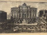 an old drawing of a large building with a fountain in the middle of it