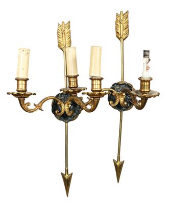 pair of antique brass wall sconces with arrows