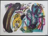 abstract painting of a man with a guitar and a woman with a bird