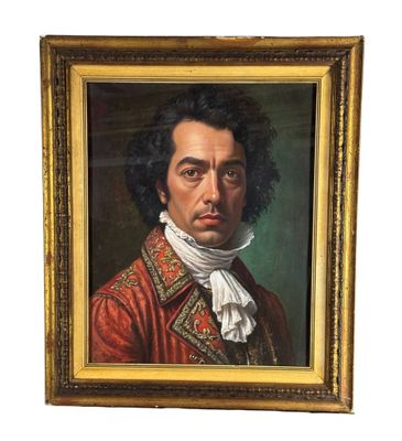 portrait d'un homme vêtu d'un manteau rouge et d'une écharpe blanche