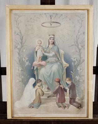 une image représentant un tableau où l'on voit une femme et des enfants assis sur une chaise