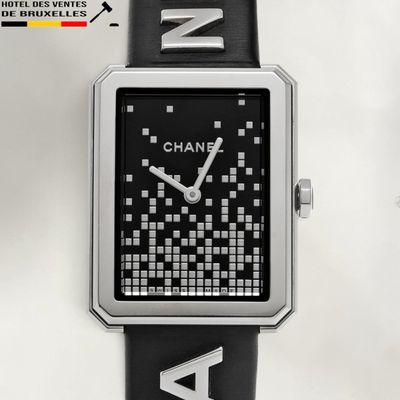 chanel watch with black leather strap and white numbers