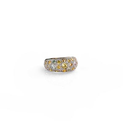 a yellow and white diamond ring on a white background