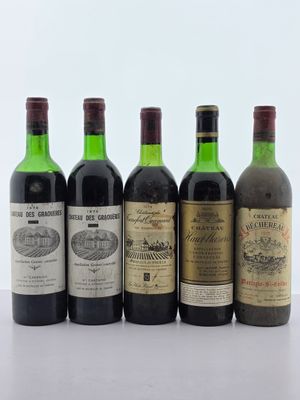 six bouteilles de vin sont alignées sur une table