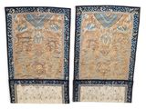pair of antique chinese wall hangings with blue and gold designs