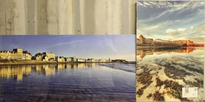 une photo d'une photo représentant une plage et une photo d'une ville