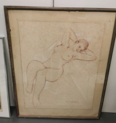 DELBAYS Nu allongé Sanguine et crayon gras