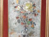 a painting of flowers in a vase on a table