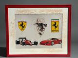 framed picture of a picture of a man with a ferrari and a ferrari