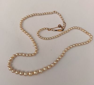 gros plan d'un collier de perles sur une surface blanche