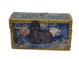 a blue and yellow box with a lock on it