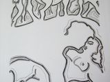 sketches of a woman and a man with elephants in the background