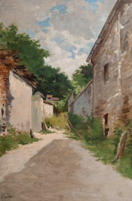 JAMES WILL (XIXe), « Effets de lumières sur une rue de village », Huil - Photo 1