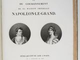 an open book with two portraits of two women on it