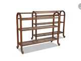 an image of a wooden shelf with three shelves on each side