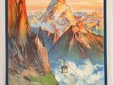 affiche représentant un paysage de montagne avec une télécabine au loin