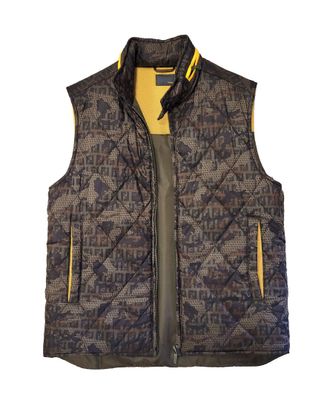 men ' s quilted vest with yellow zippers