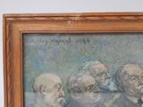 a painting of a group of people in a wood frame