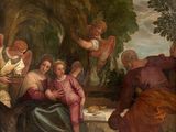 an image of a painting of a group of people in a wooded area