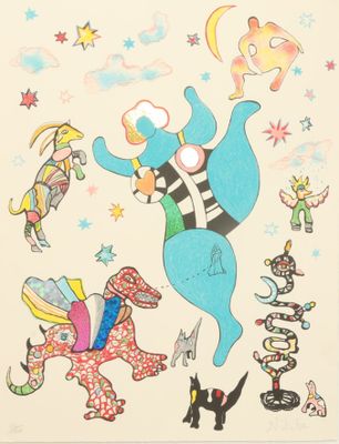 un dessin représentant un éléphant et d'autres animaux sur une feuille de papier