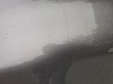 a person holding a surfboard on a foggy day