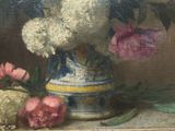 a painting of flowers in a vase on a table