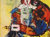 une image représentant un tableau d'un clown sur fond jaune