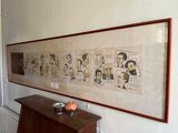 a painting on the wall of a room with pictures on it