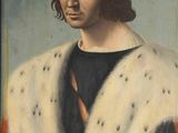 un tableau représentant un homme vêtu d'un manteau de fourrure et d'un chapeau noir