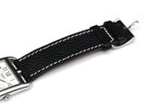 a close up of a wrist watch with a black strap