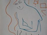 dessin représentant une femme aux cheveux longs assise devant une fenêtre