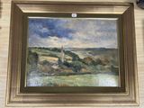 une photo d'un tableau représentant un paysage dans un cadre doré