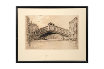 un dessin en noir et blanc représentant un pont enjambant un plan d'eau