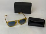 sunglasses and case on a white surface with a white background